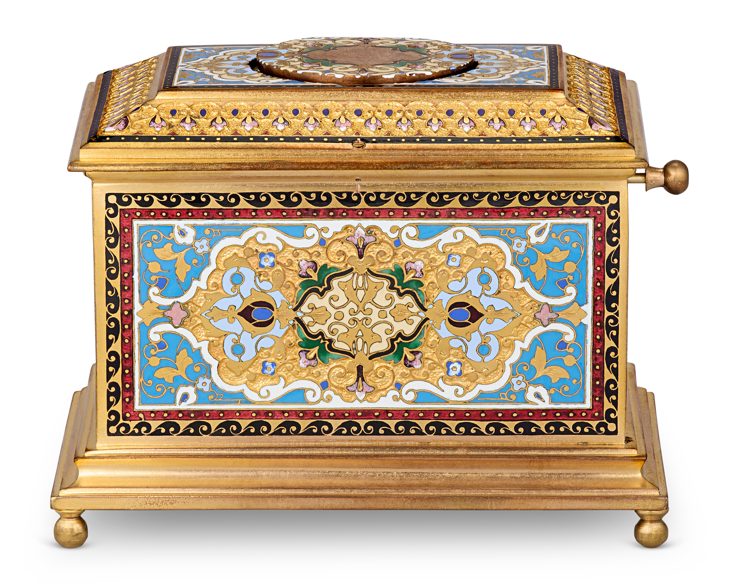 Ormolu and Champlevé Enamel Singing Bird Box