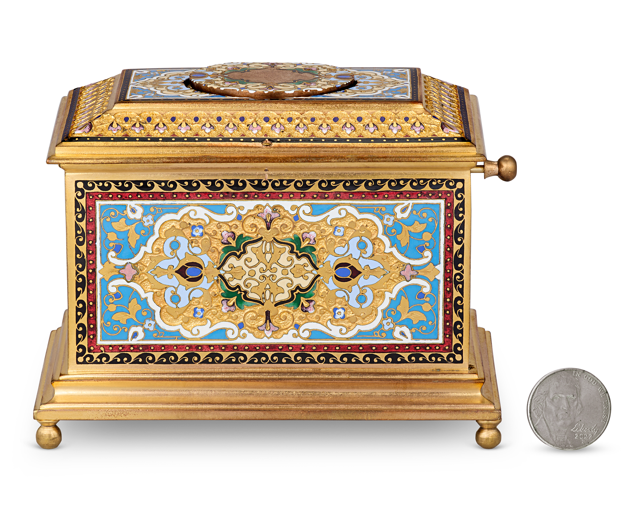 Ormolu and Champlevé Enamel Singing Bird Box