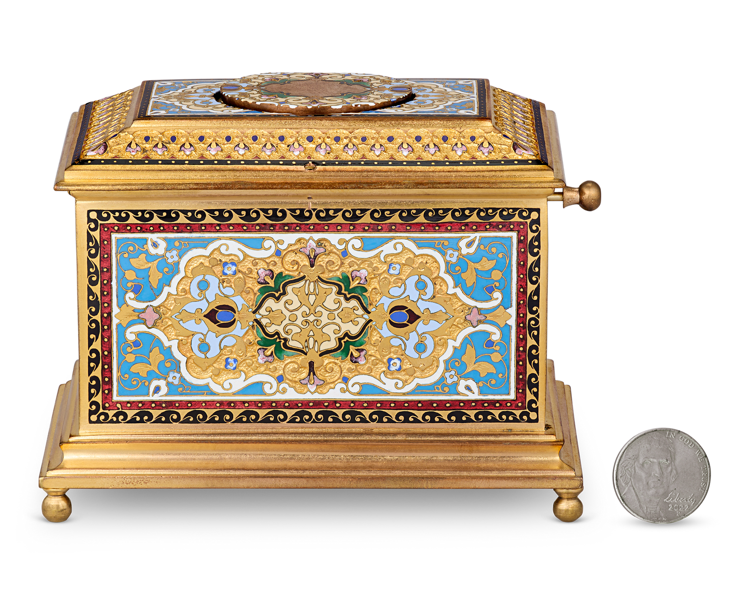 Ormolu and Champlevé Enamel Singing Bird Box