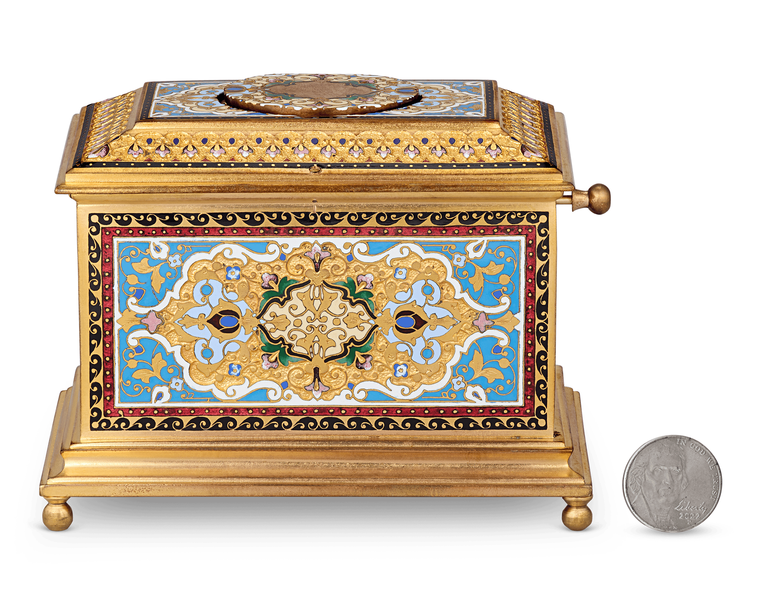 Ormolu and Champlevé Enamel Singing Bird Box