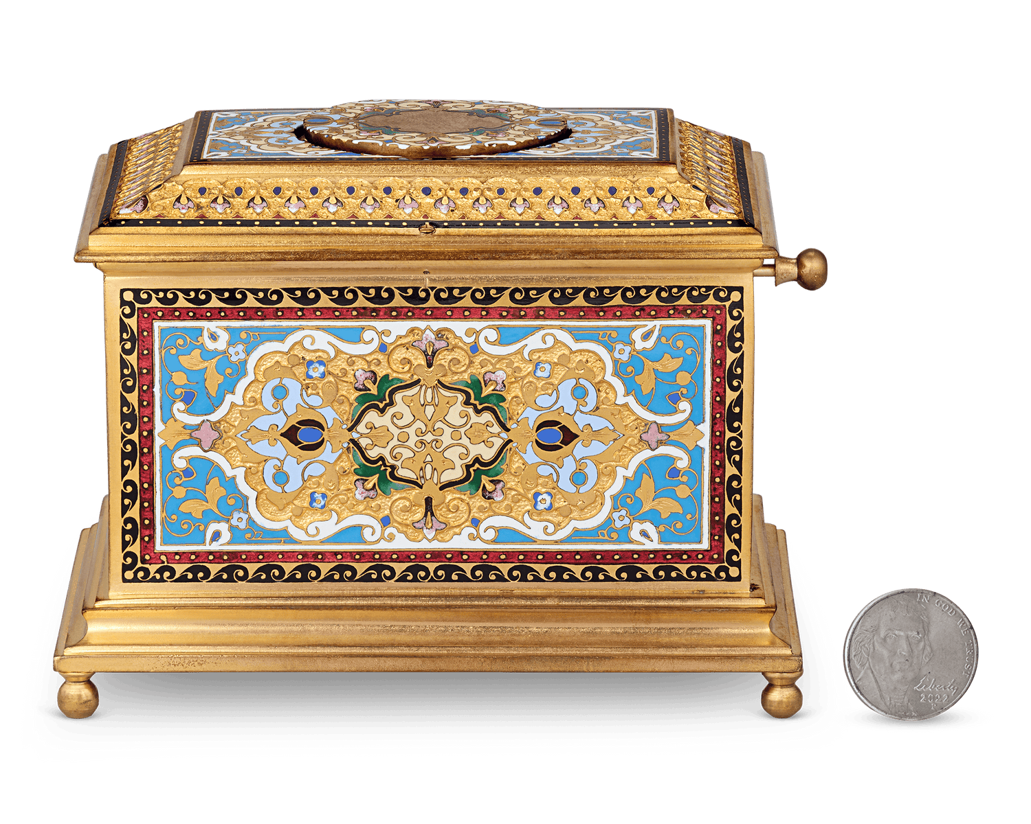 Ormolu and Champlevé Enamel Singing Bird Box