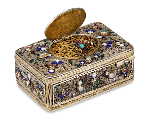Austro-Hungarian Jeweled Silver Singing Bird Box