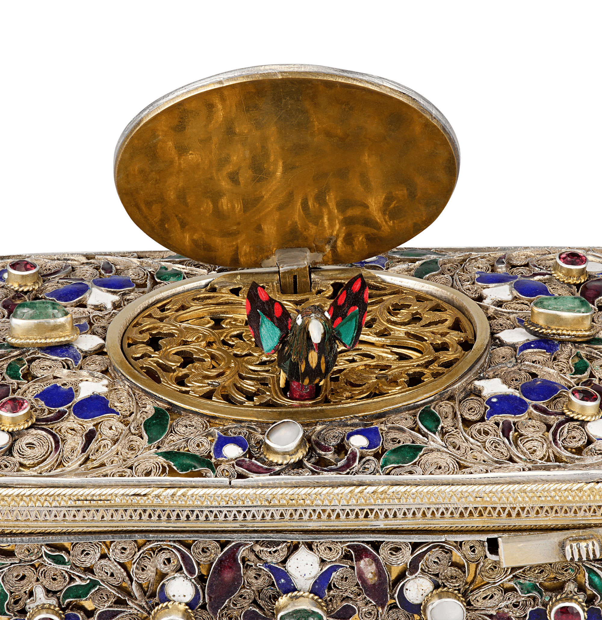 Austro-Hungarian Jeweled Silver Singing Bird Box