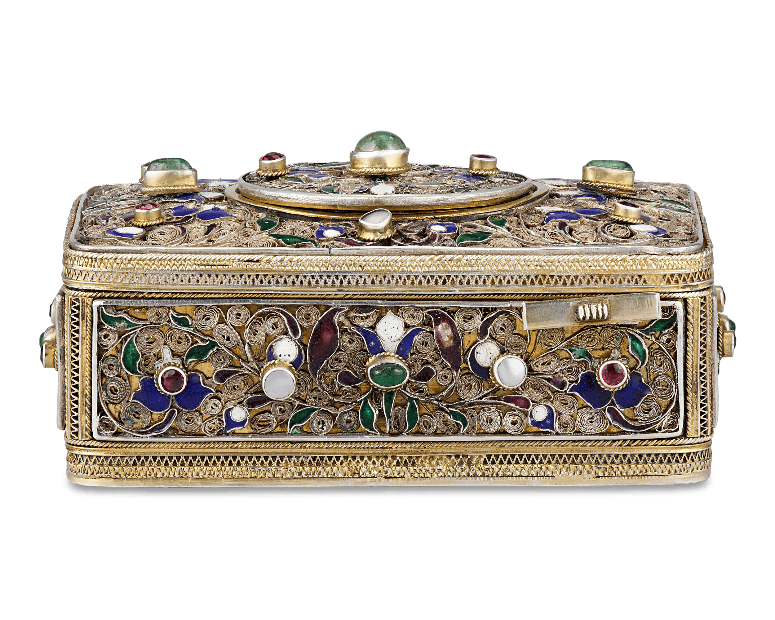 Austro-Hungarian Jeweled Silver Singing Bird Box
