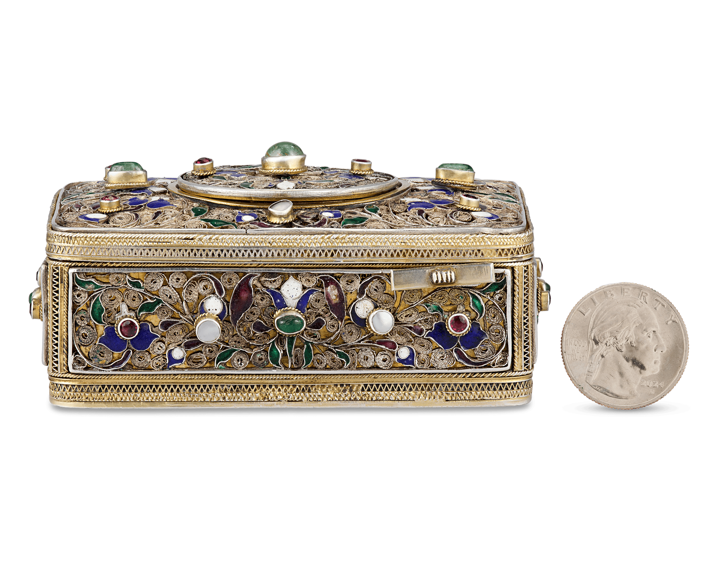 Austro-Hungarian Jeweled Silver Singing Bird Box