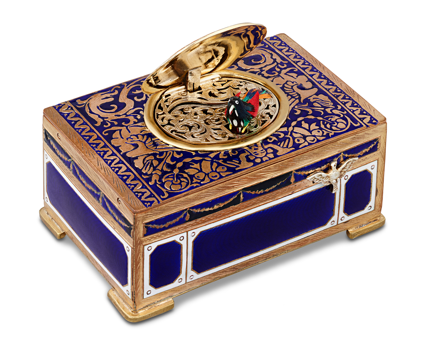 Cobalt Enamel Singing Bird Box