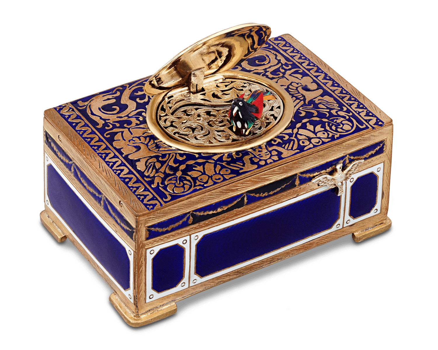 Cobalt Enamel Singing Bird Box