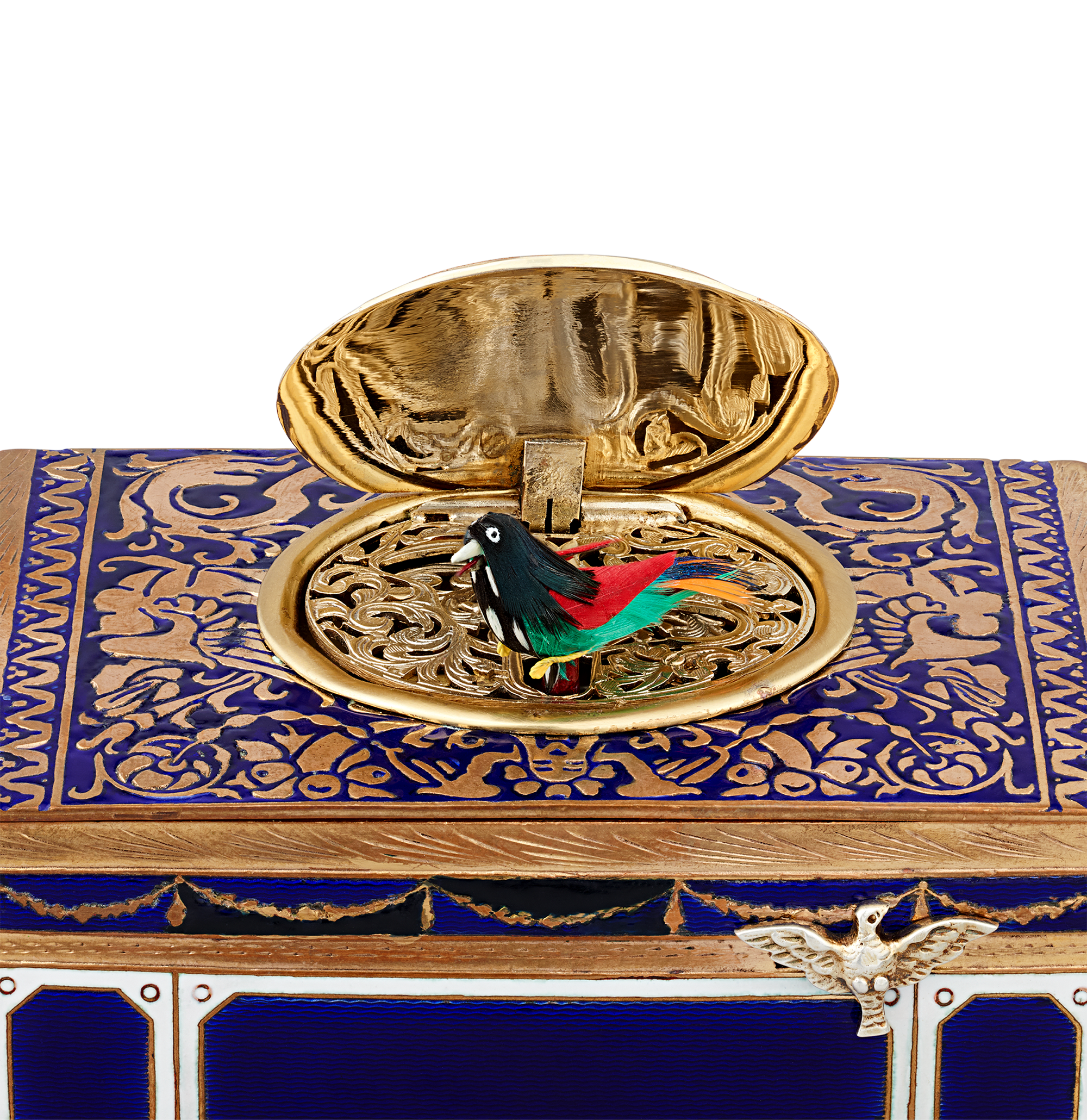 Cobalt Enamel Singing Bird Box