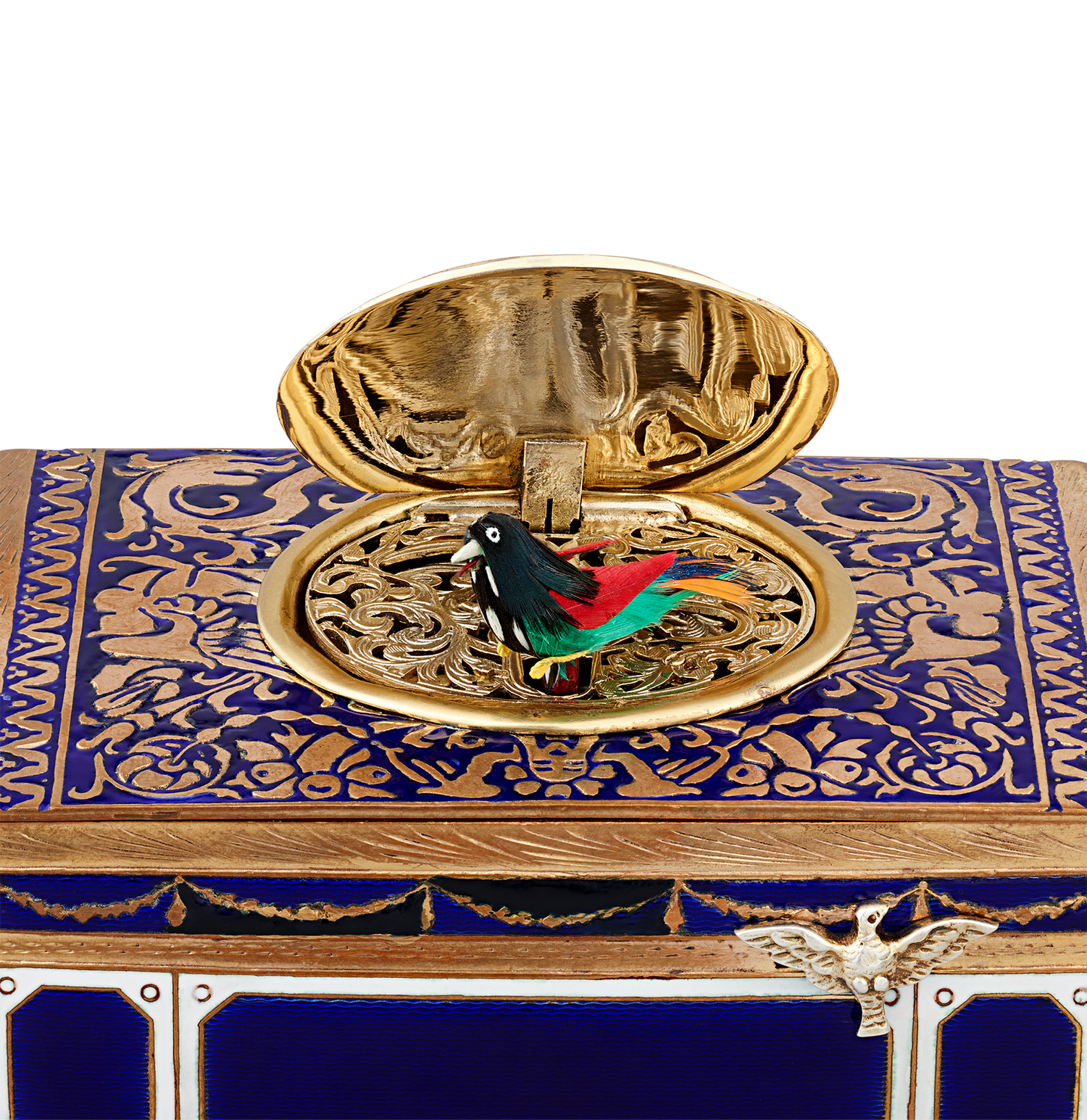 Cobalt Enamel Singing Bird Box