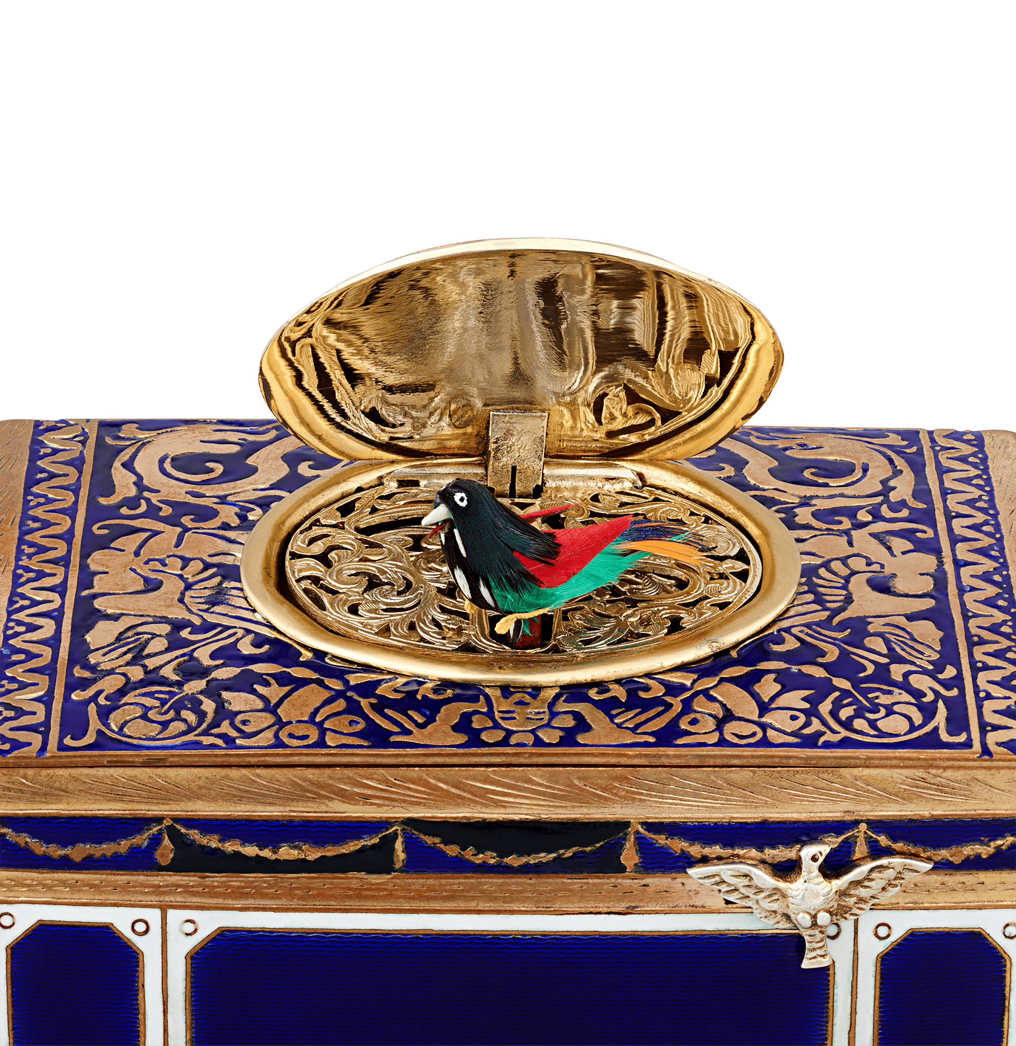 Cobalt Enamel Singing Bird Box
