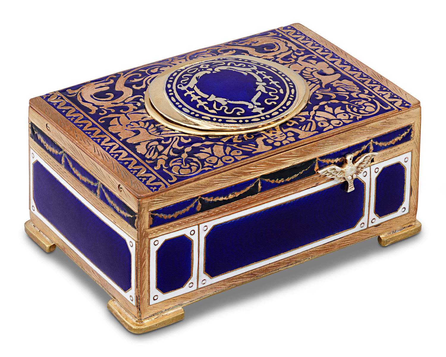 Cobalt Enamel Singing Bird Box