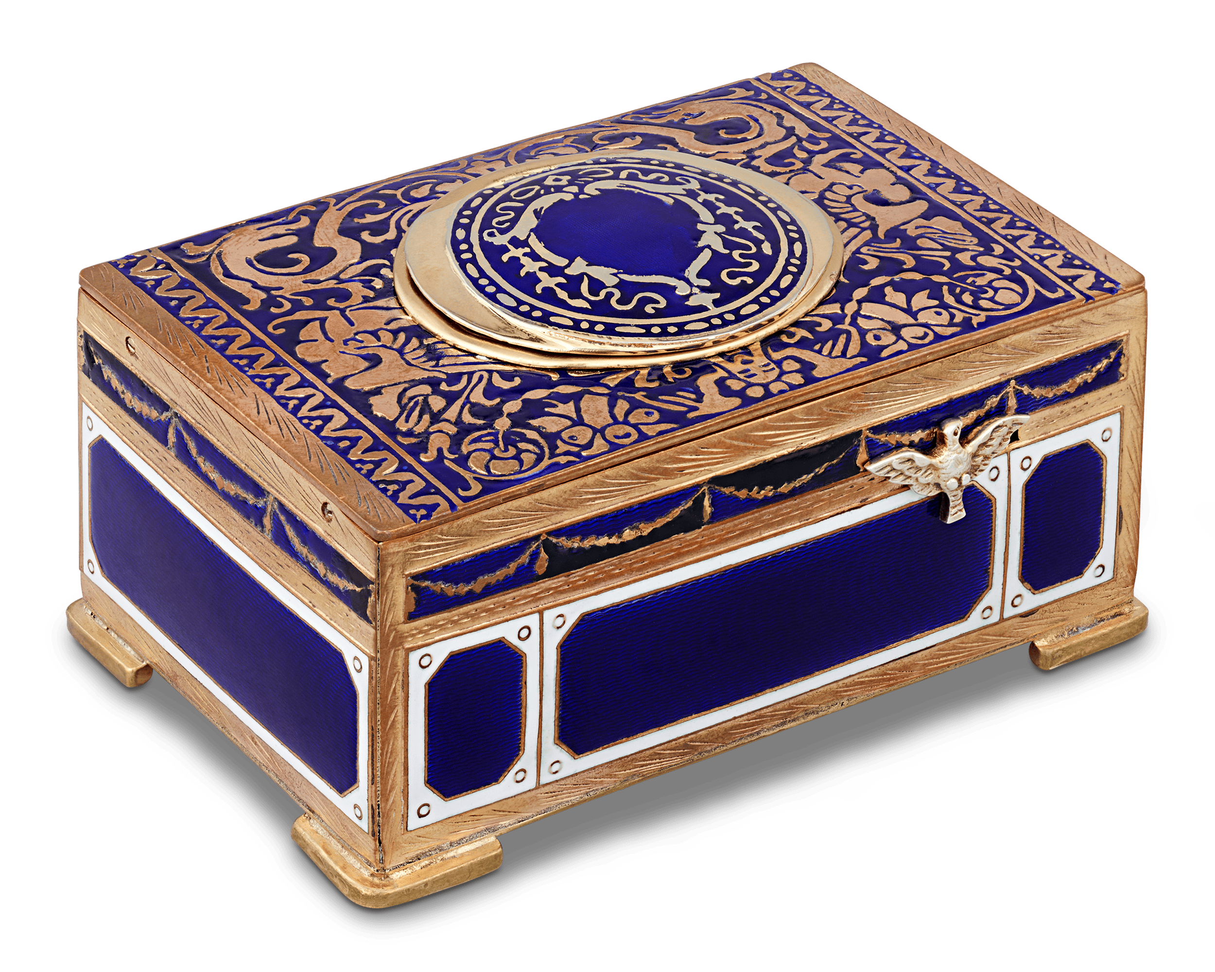 Cobalt Enamel Singing Bird Box