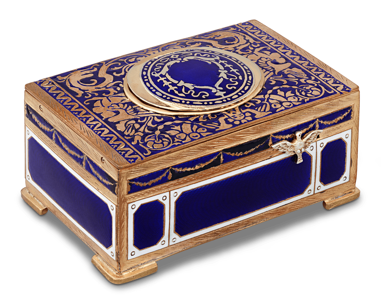 Cobalt Enamel Singing Bird Box