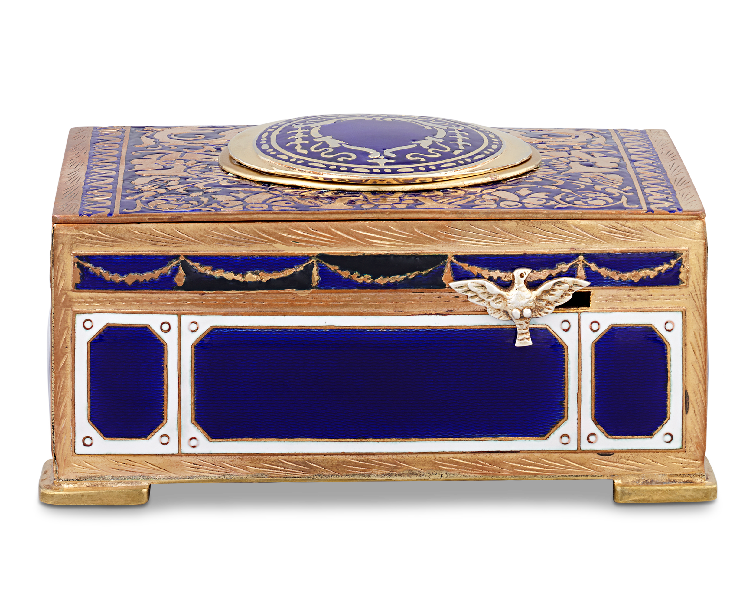Cobalt Enamel Singing Bird Box