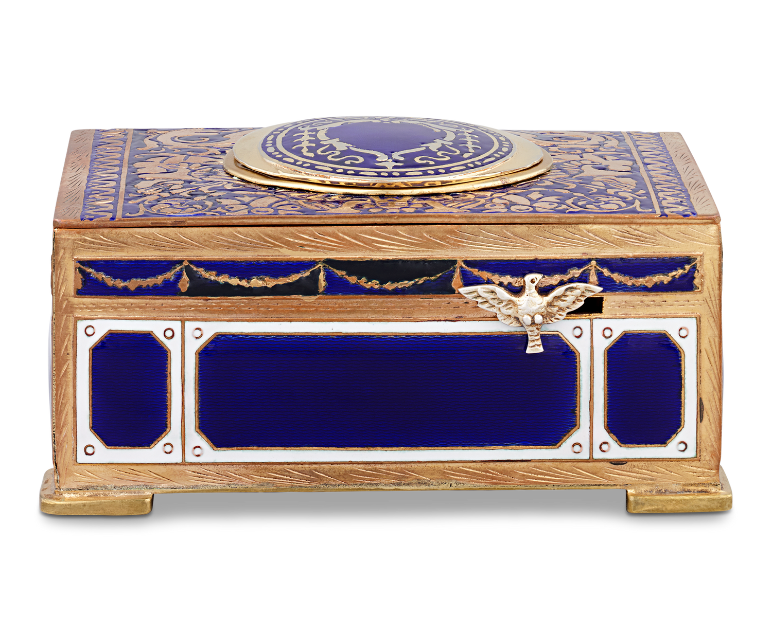 Cobalt Enamel Singing Bird Box