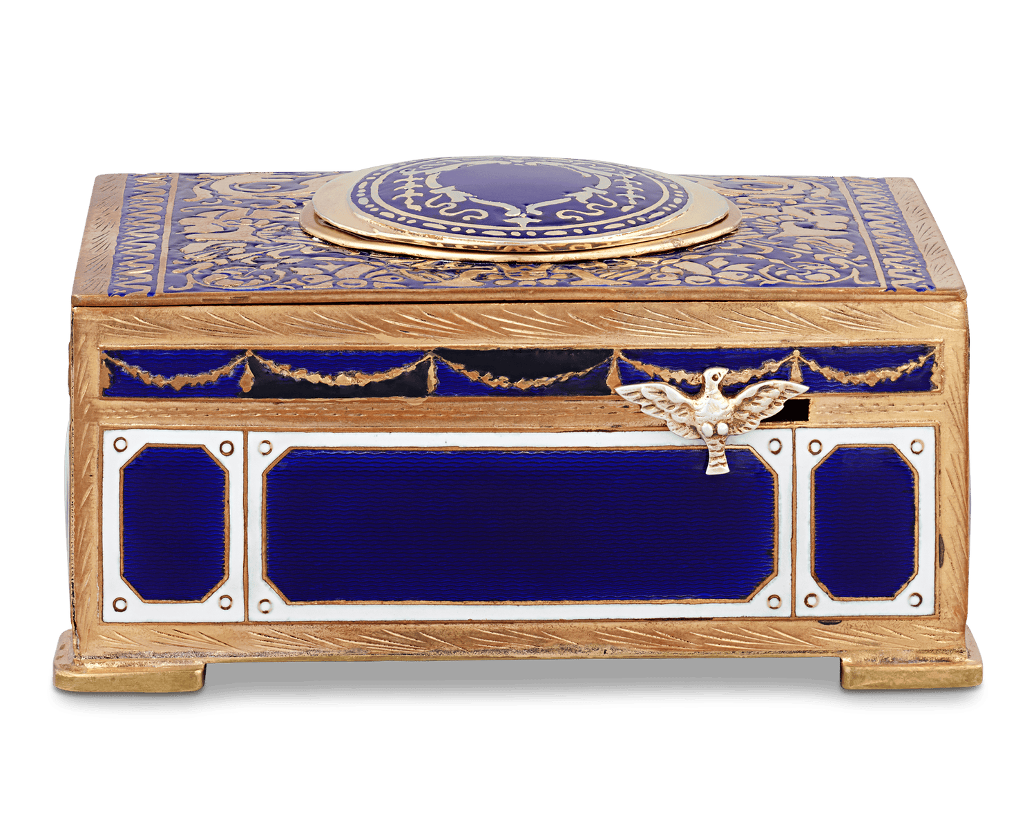 Cobalt Enamel Singing Bird Box