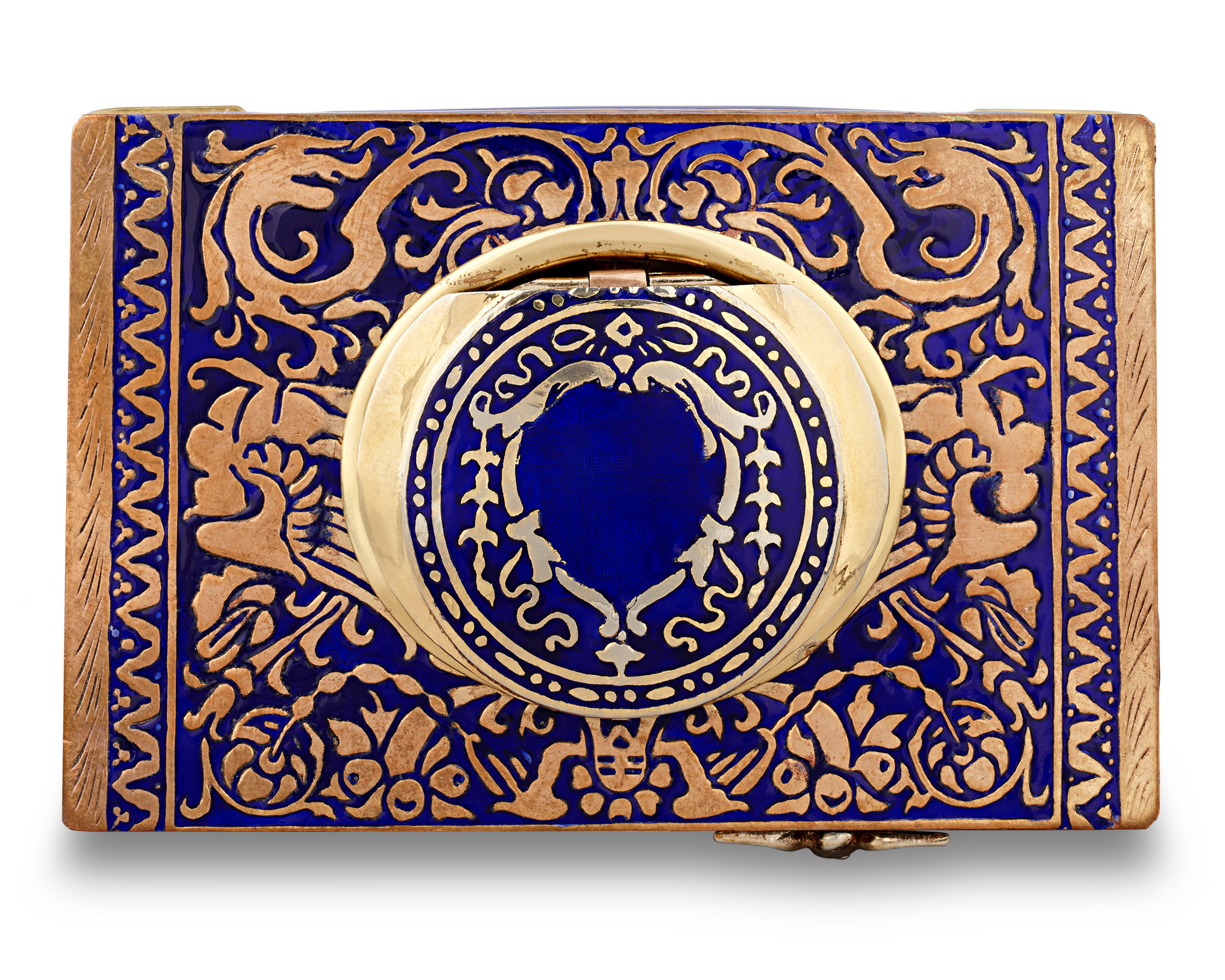 Cobalt Enamel Singing Bird Box