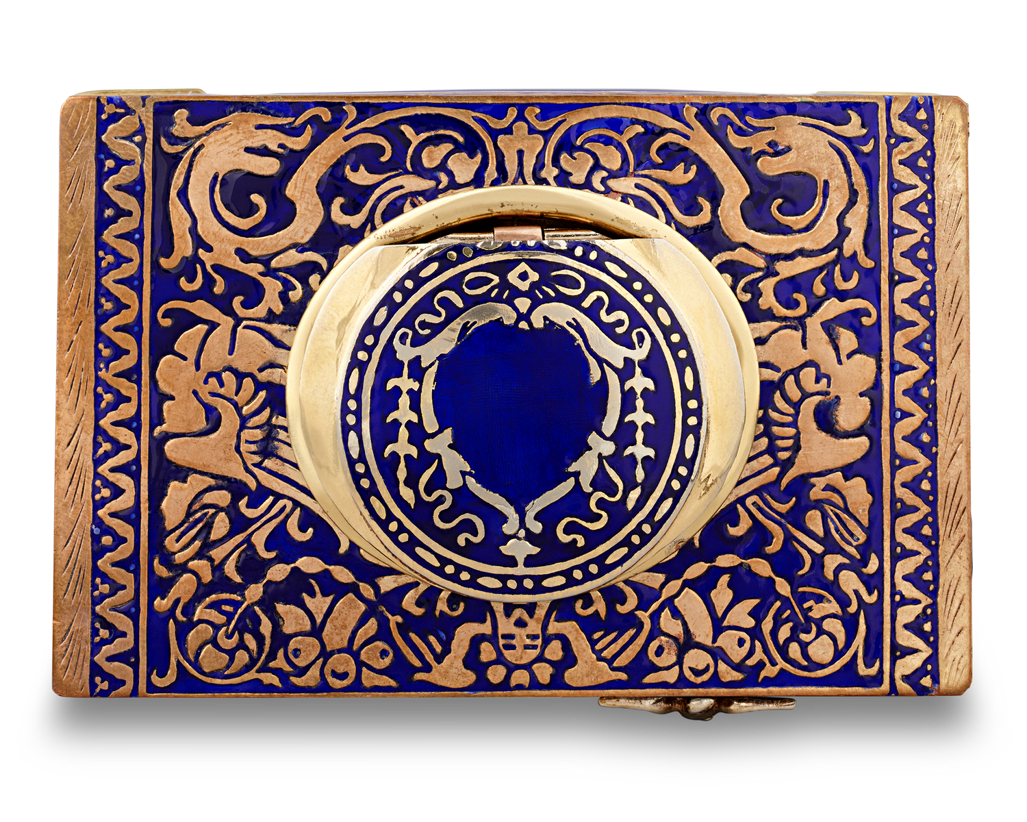 Cobalt Enamel Singing Bird Box
