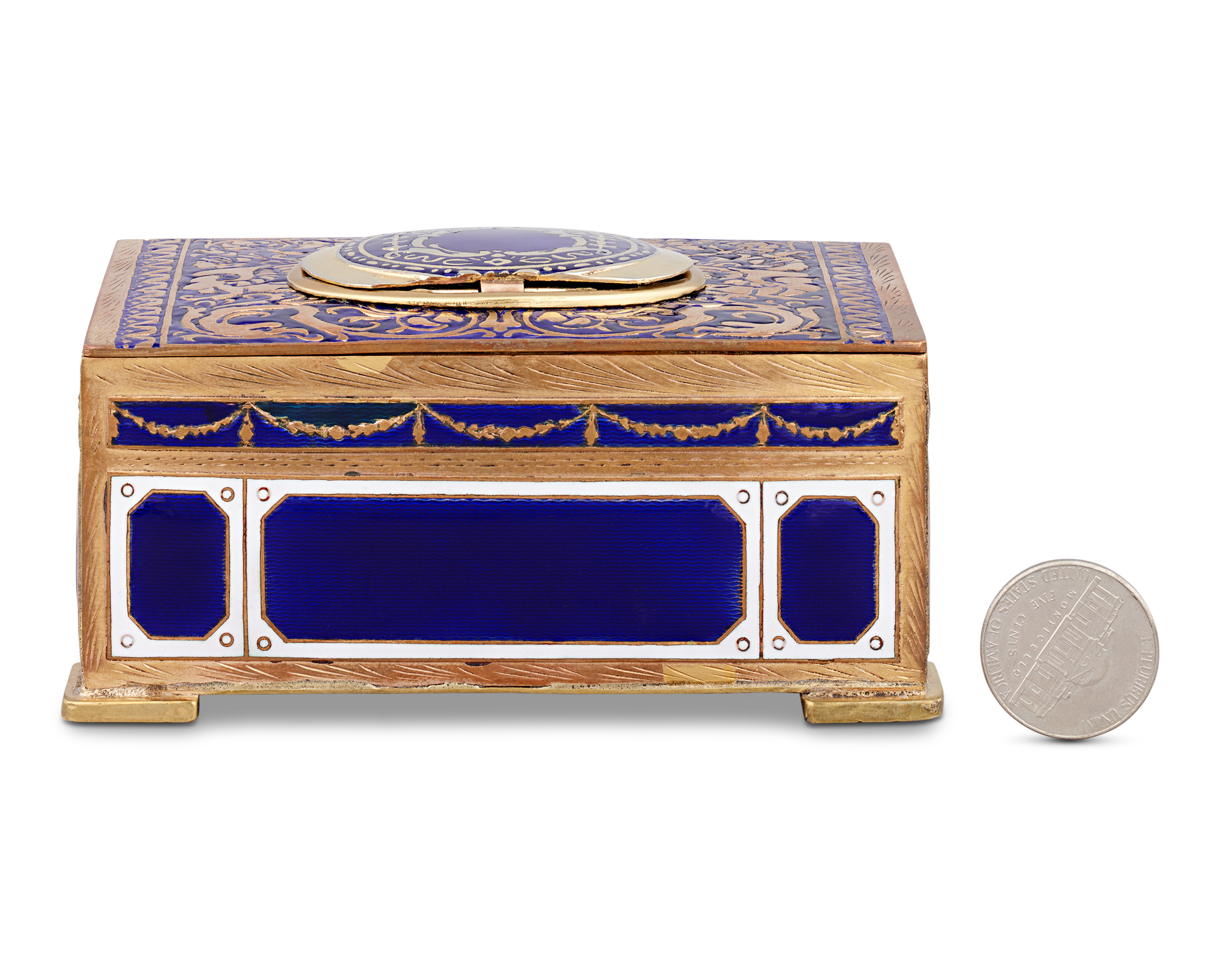 Cobalt Enamel Singing Bird Box