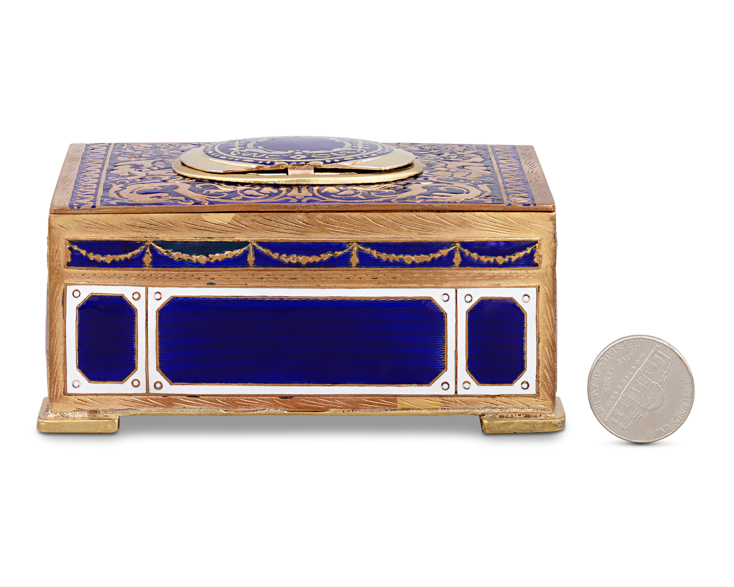 Cobalt Enamel Singing Bird Box
