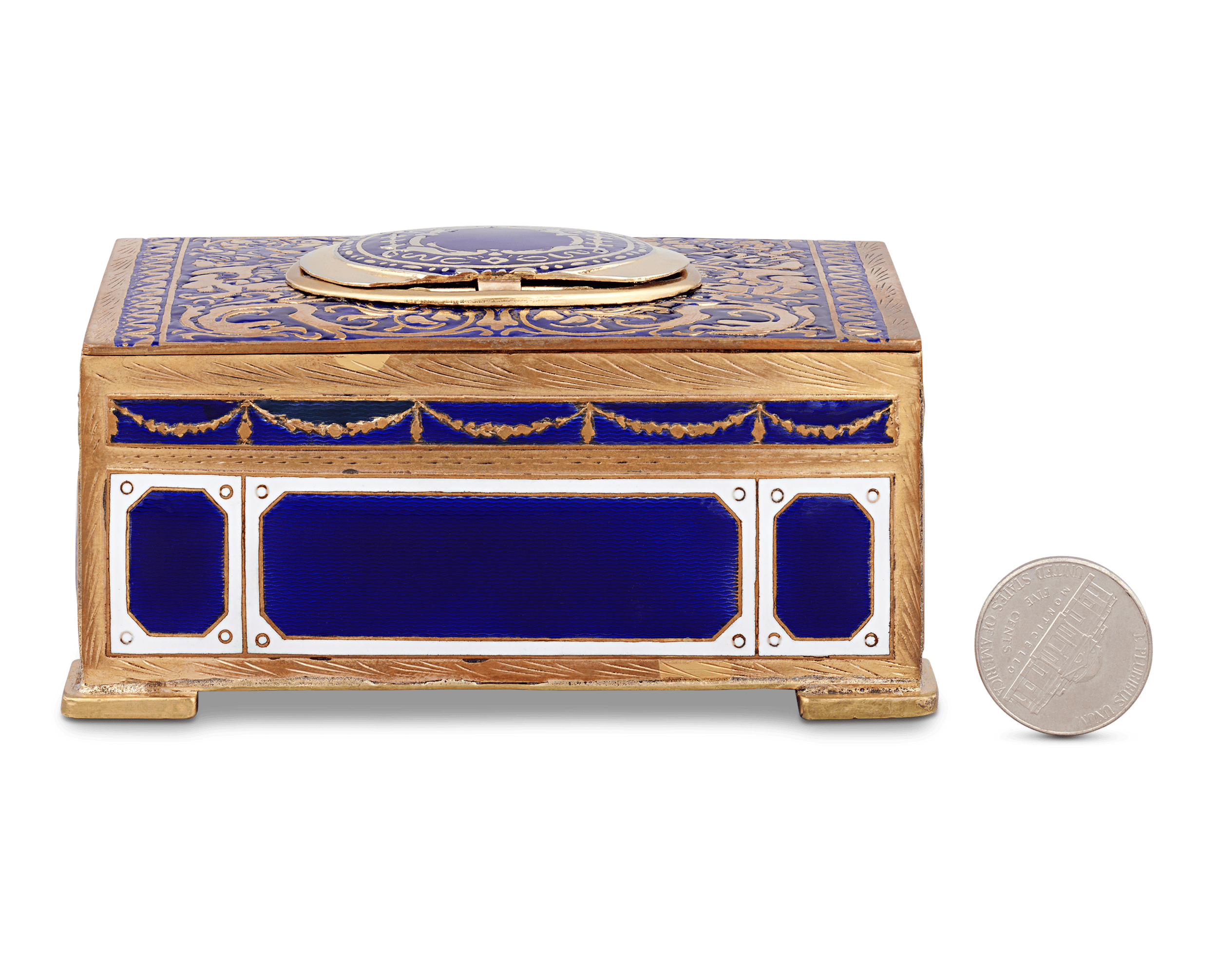 Cobalt Enamel Singing Bird Box