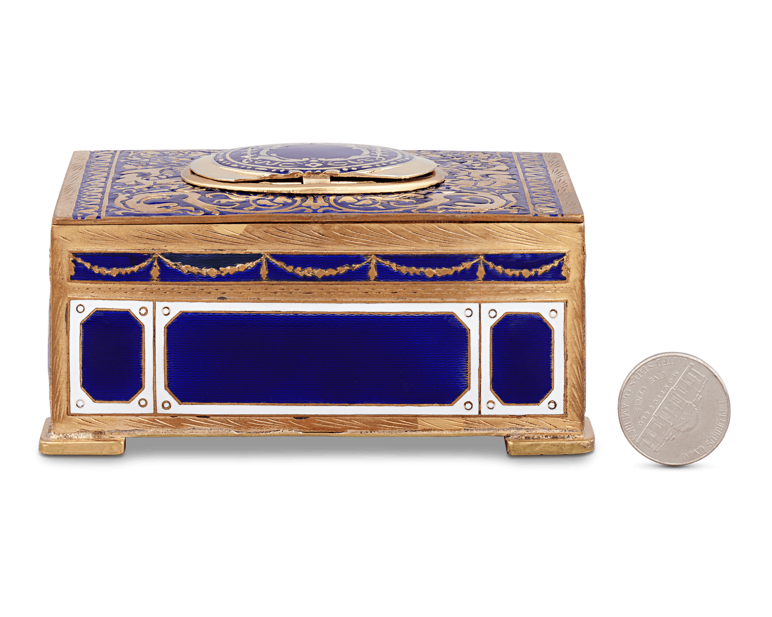 Cobalt Enamel Singing Bird Box