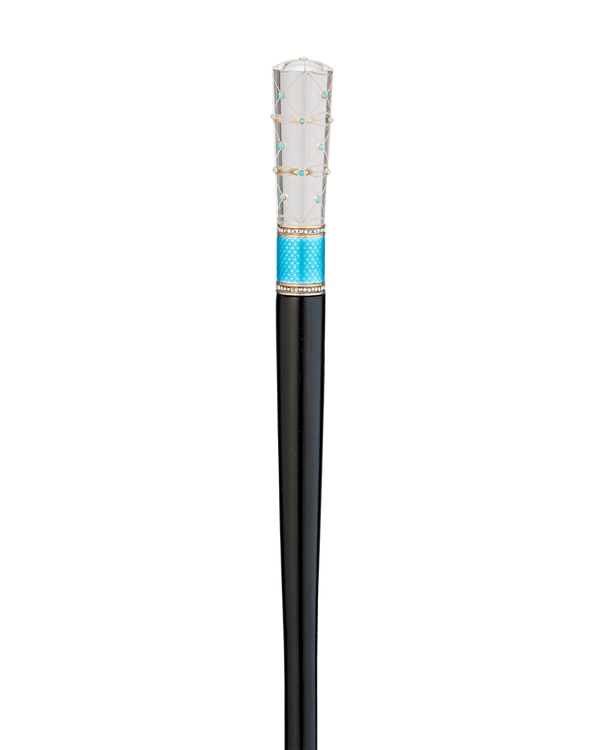 Fabergé Rock Crystal and Guilloché Enamel Cane