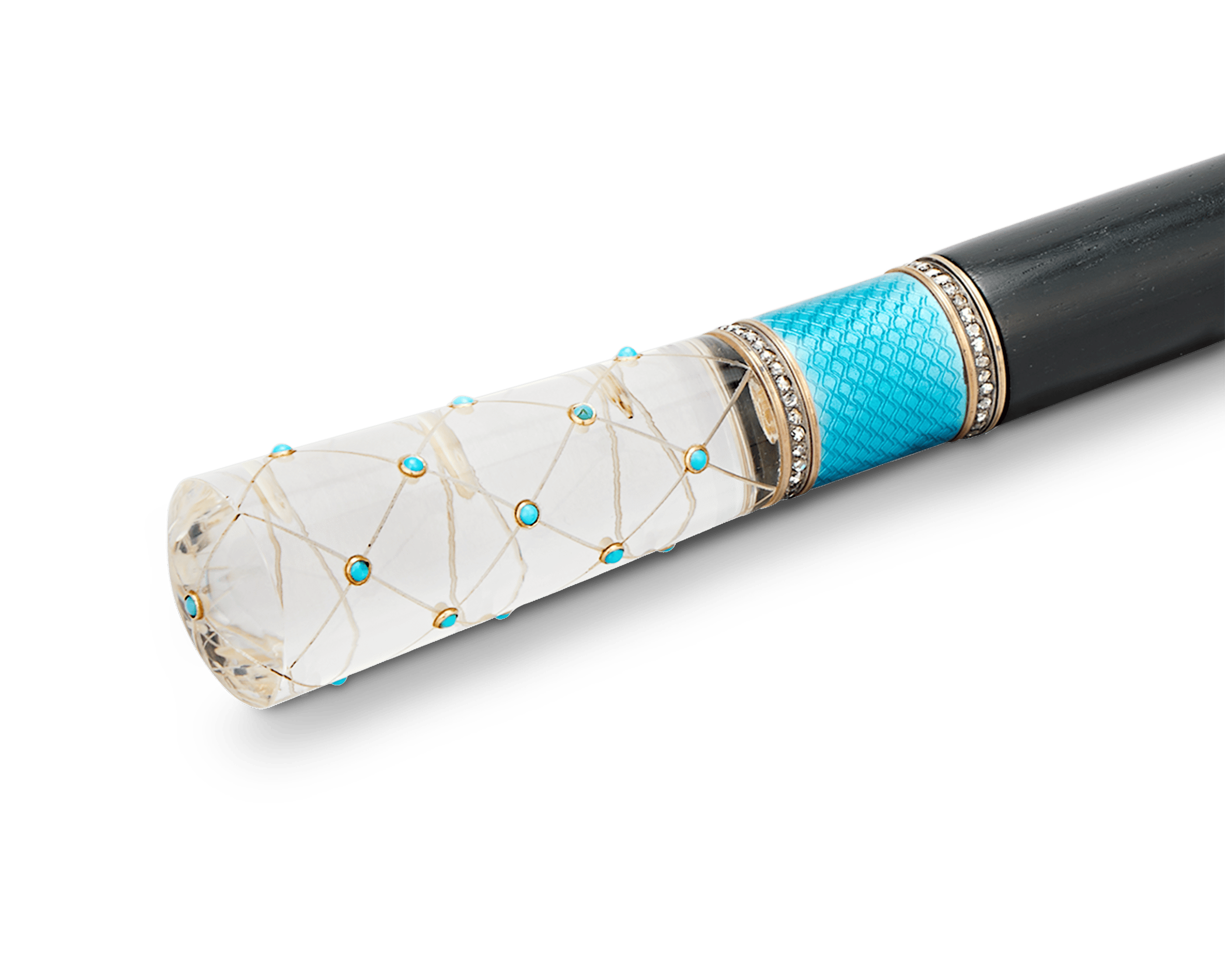 Fabergé Rock Crystal and Guilloché Enamel Cane