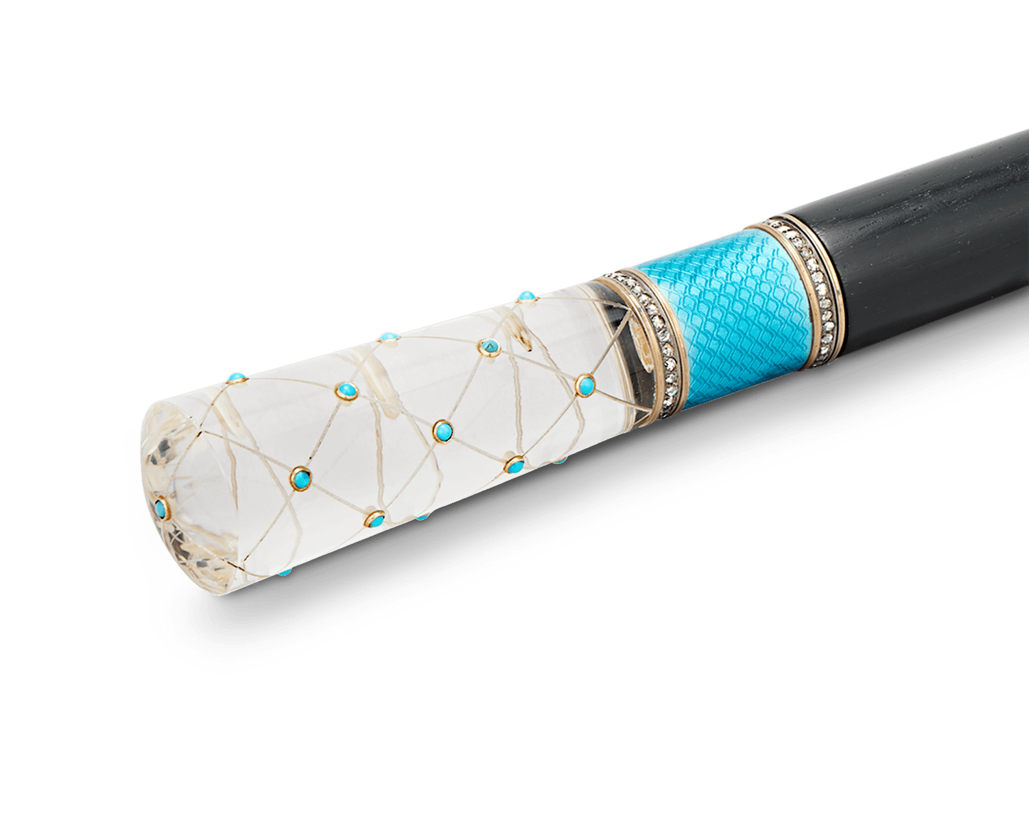 Fabergé Rock Crystal and Guilloché Enamel Cane