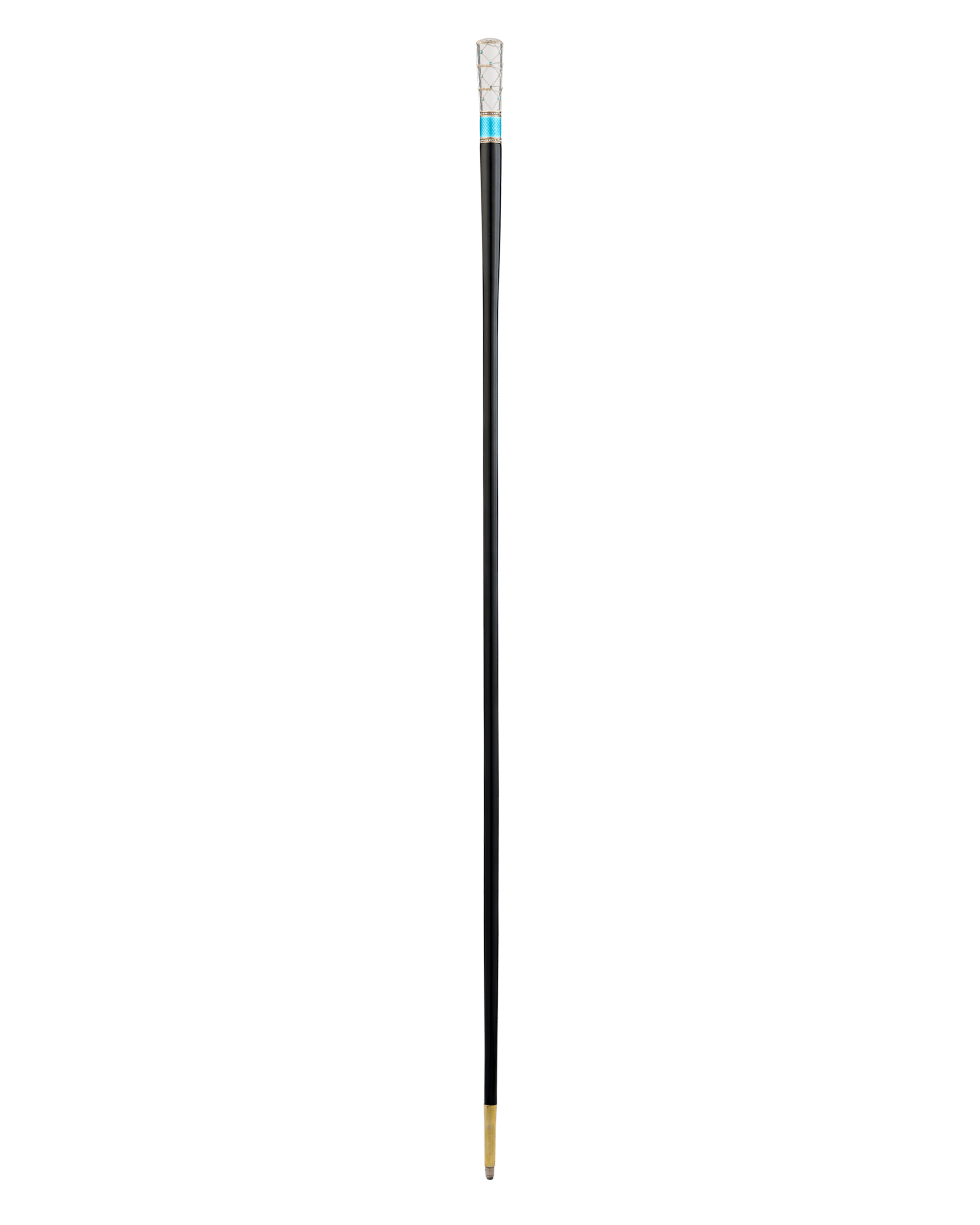 Fabergé Rock Crystal and Guilloché Enamel Cane