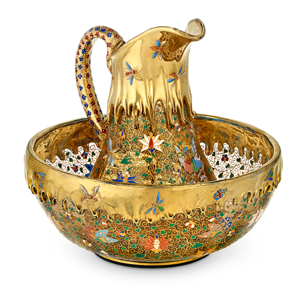 Moser Enameled Glass Pitcher and Basin