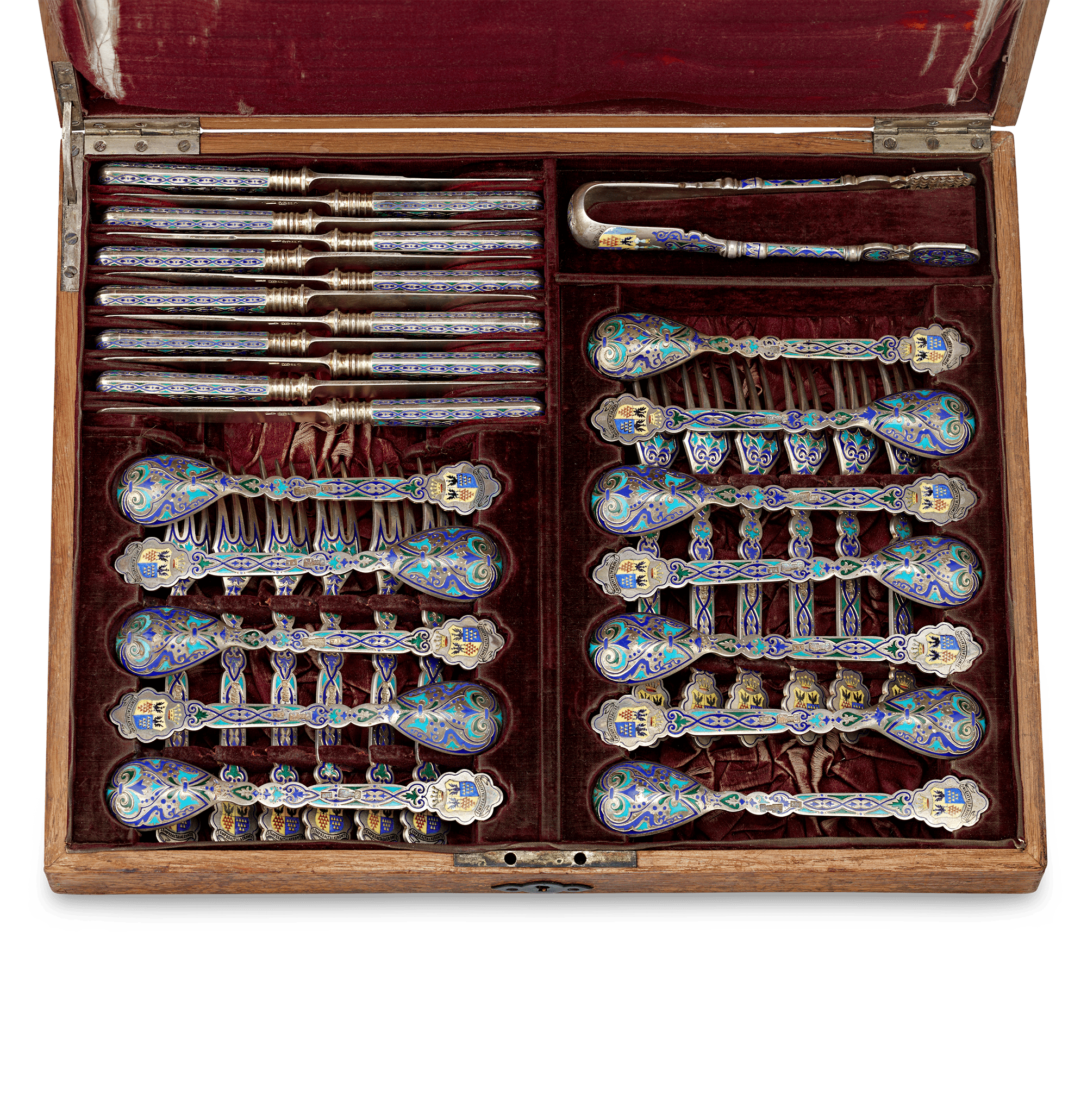 Russian Silver and Enamel Dessert Service for 12