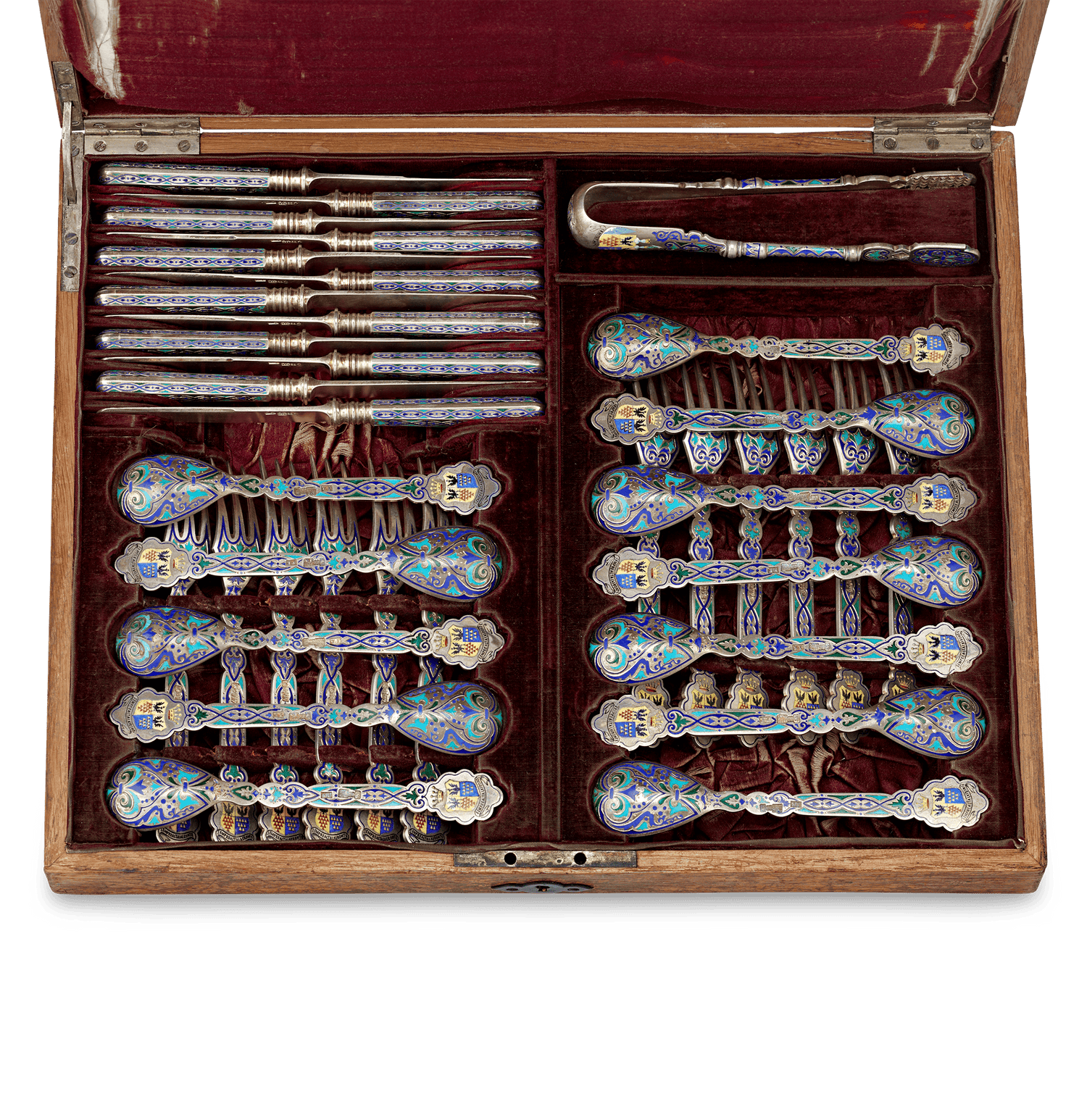 Russian Silver and Enamel Dessert Service for 12