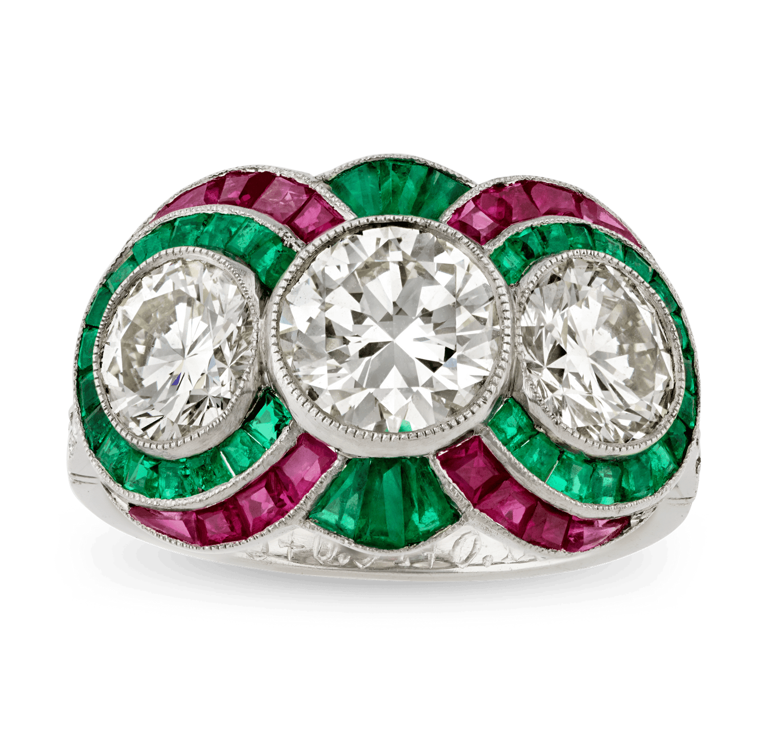 Art Deco-Style Diamond, Emerald and Ruby Ring