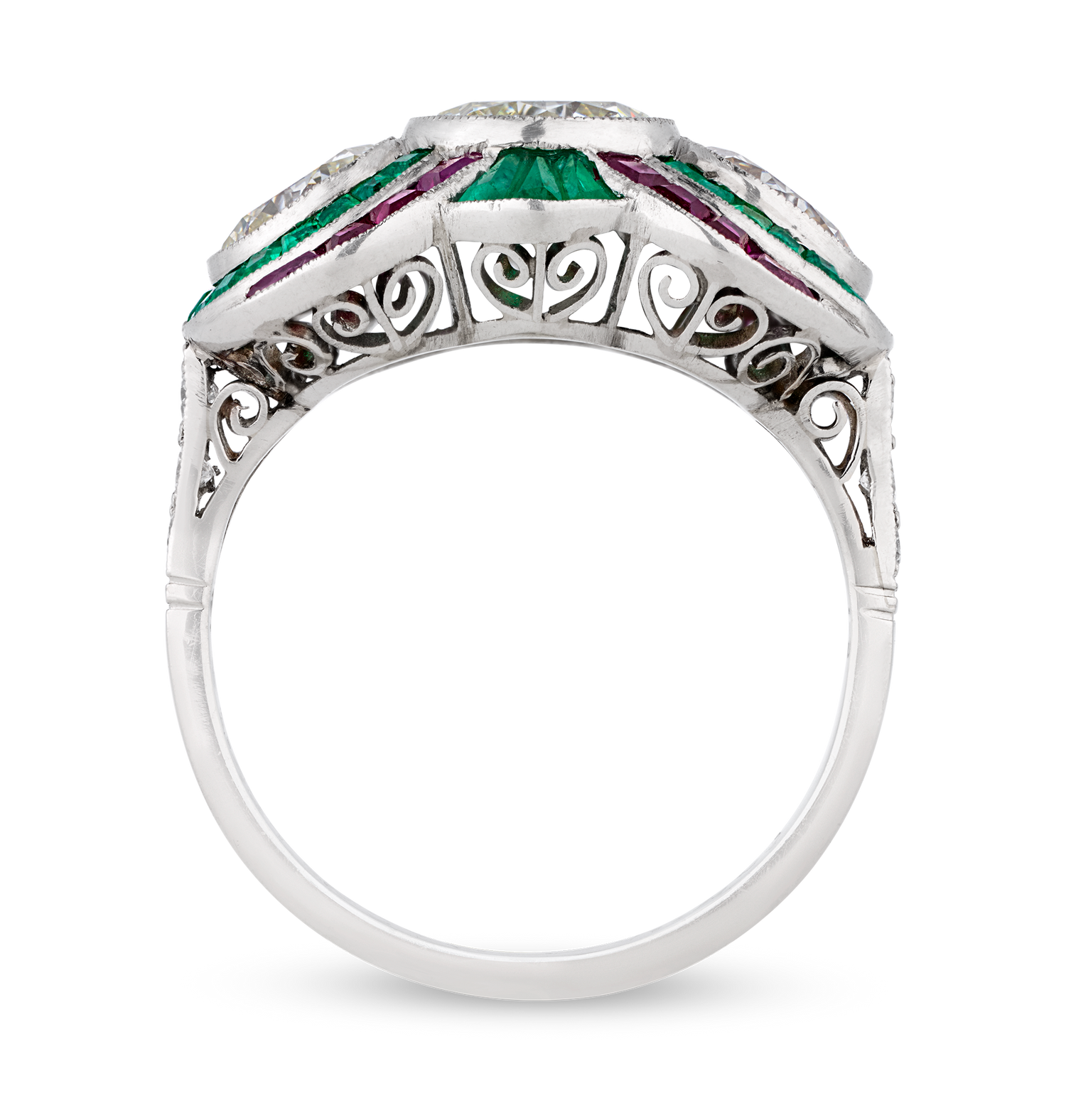 Art Deco-Style Diamond, Emerald and Ruby Ring