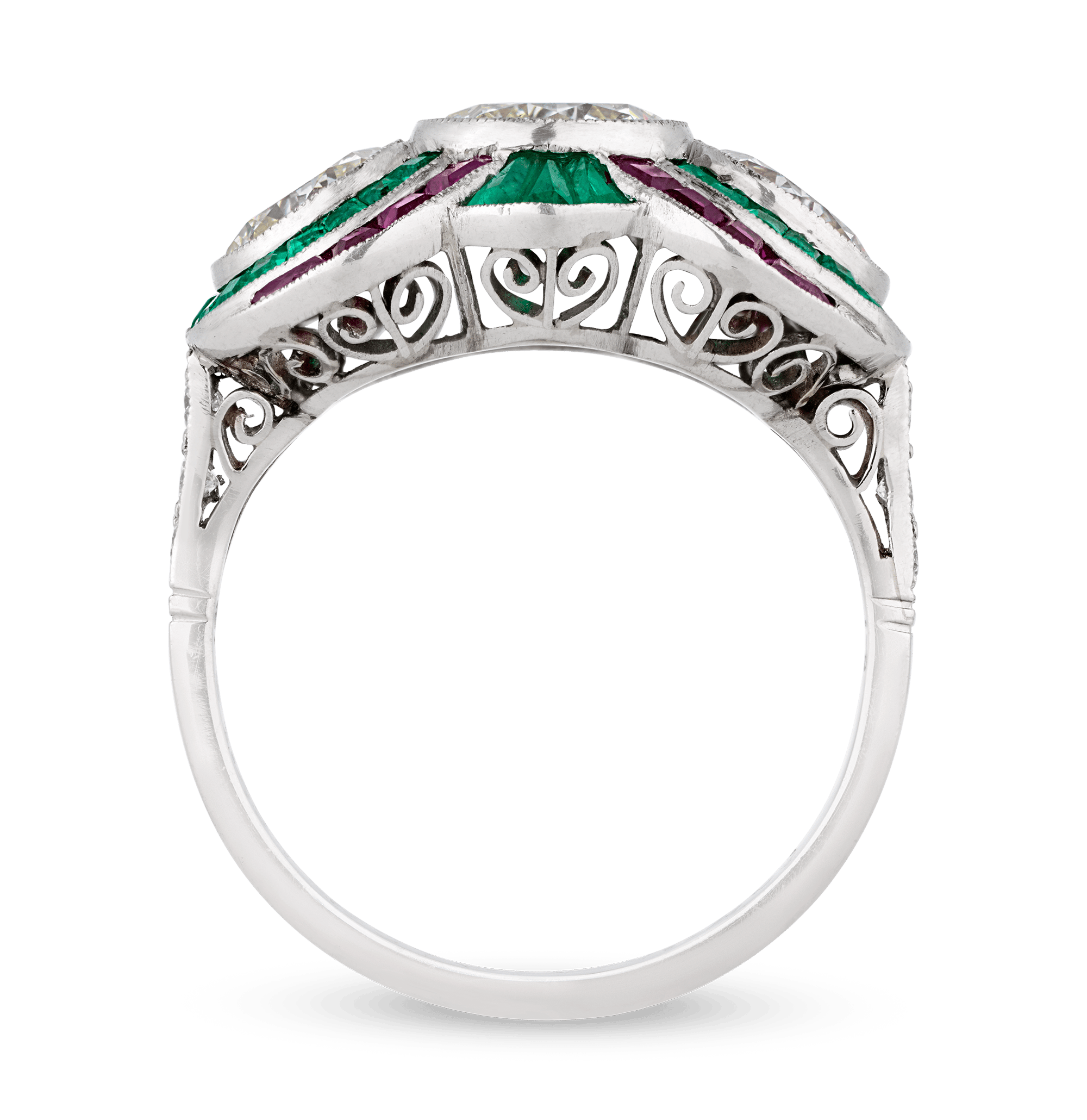Art Deco-Style Diamond, Emerald and Ruby Ring