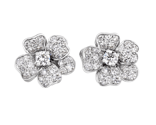 Oscar Heyman Floral Diamond Earrings, 1.37 Carats