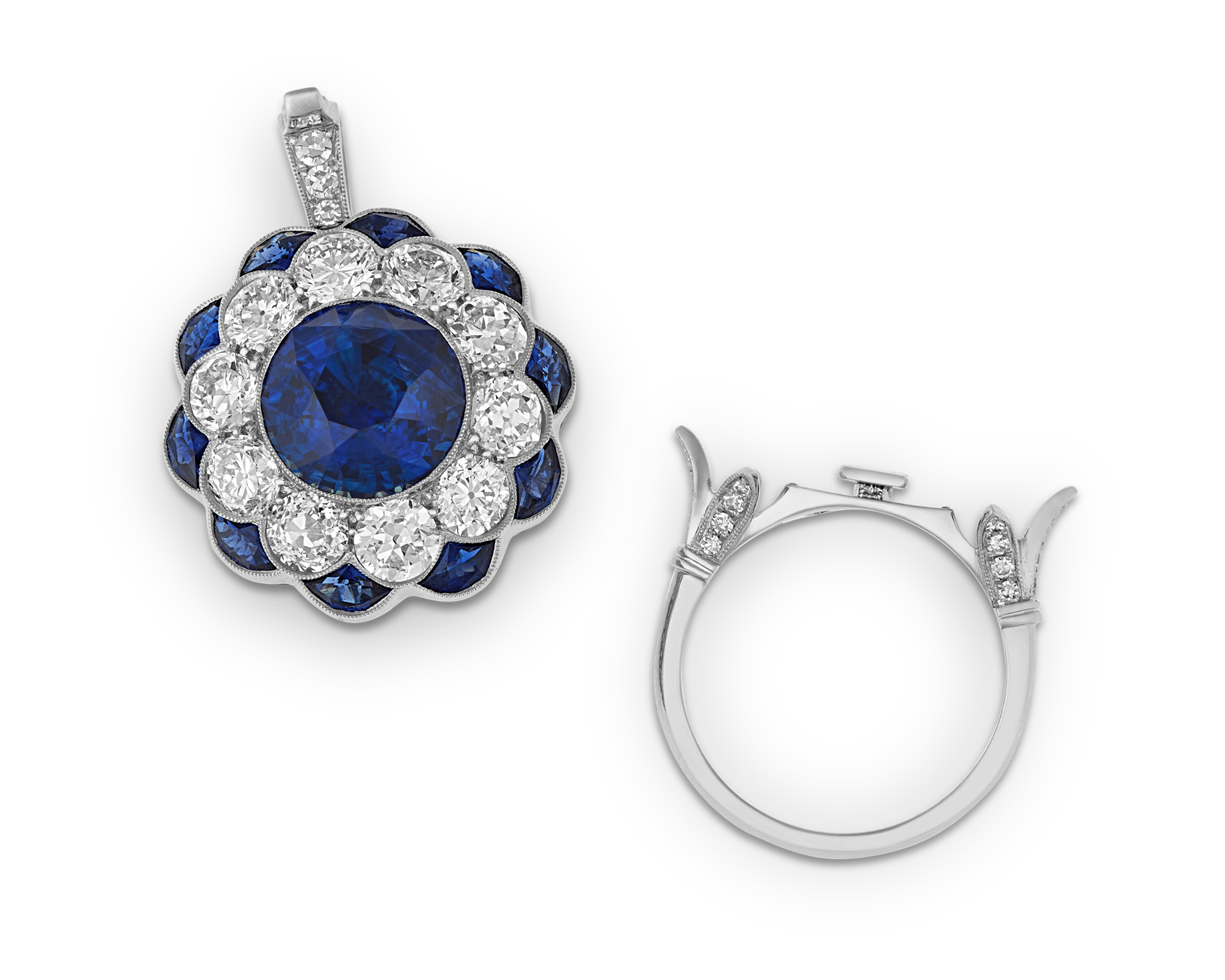 Sapphire Convertible Pendant Ring, 7.87 Carats