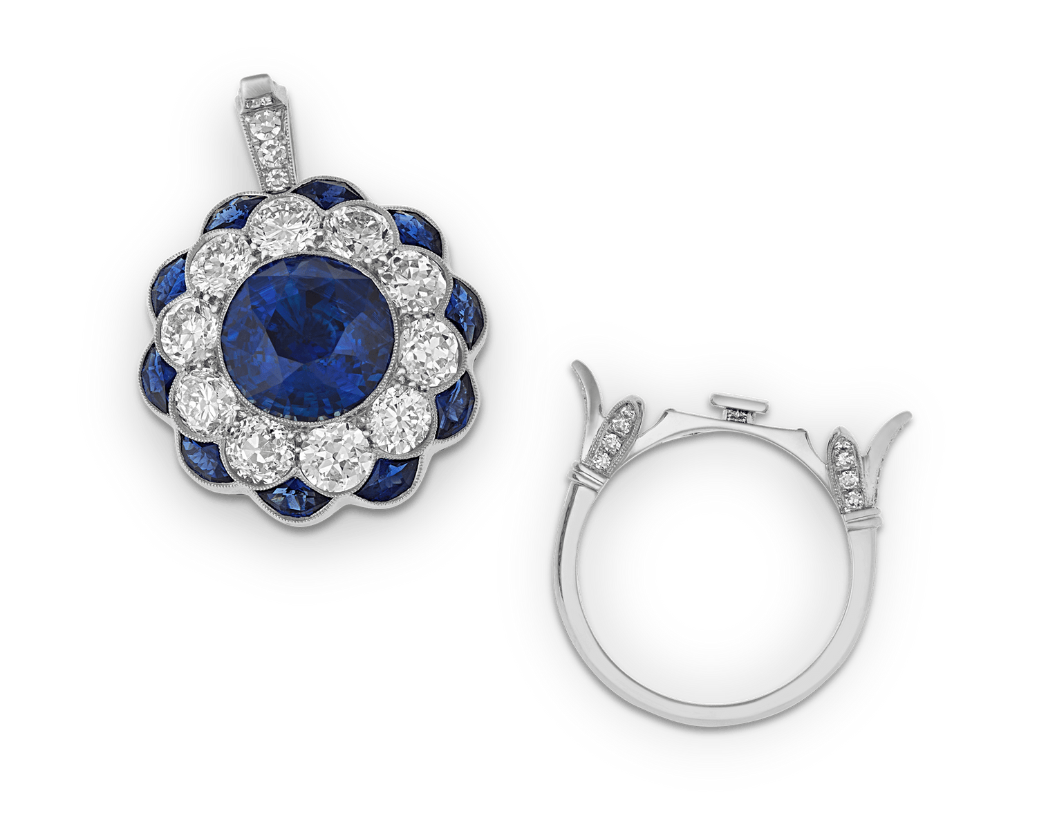 Sapphire Convertible Pendant Ring, 7.87 Carats
