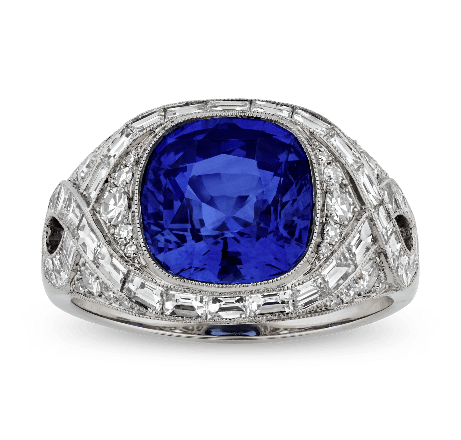 Art Deco-Style Sapphire Ring, 4.06 Carats
