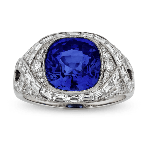 Art Deco-Style Sapphire Ring, 4.06 Carats