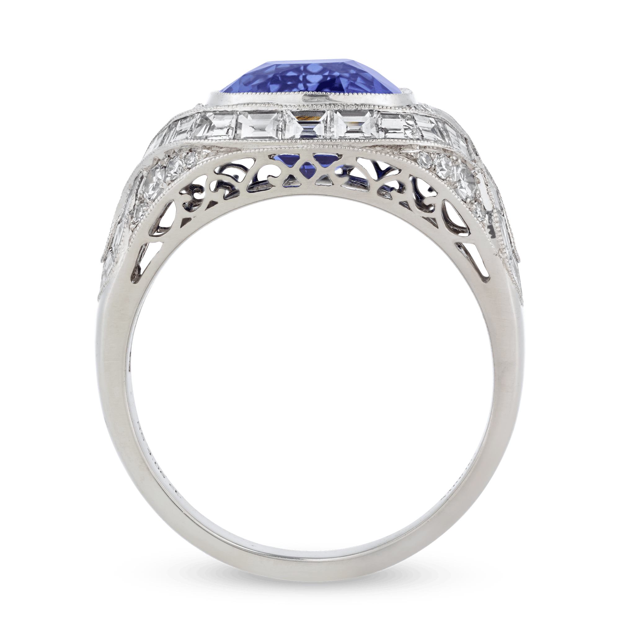 Art Deco-Style Sapphire Ring, 4.06 Carats