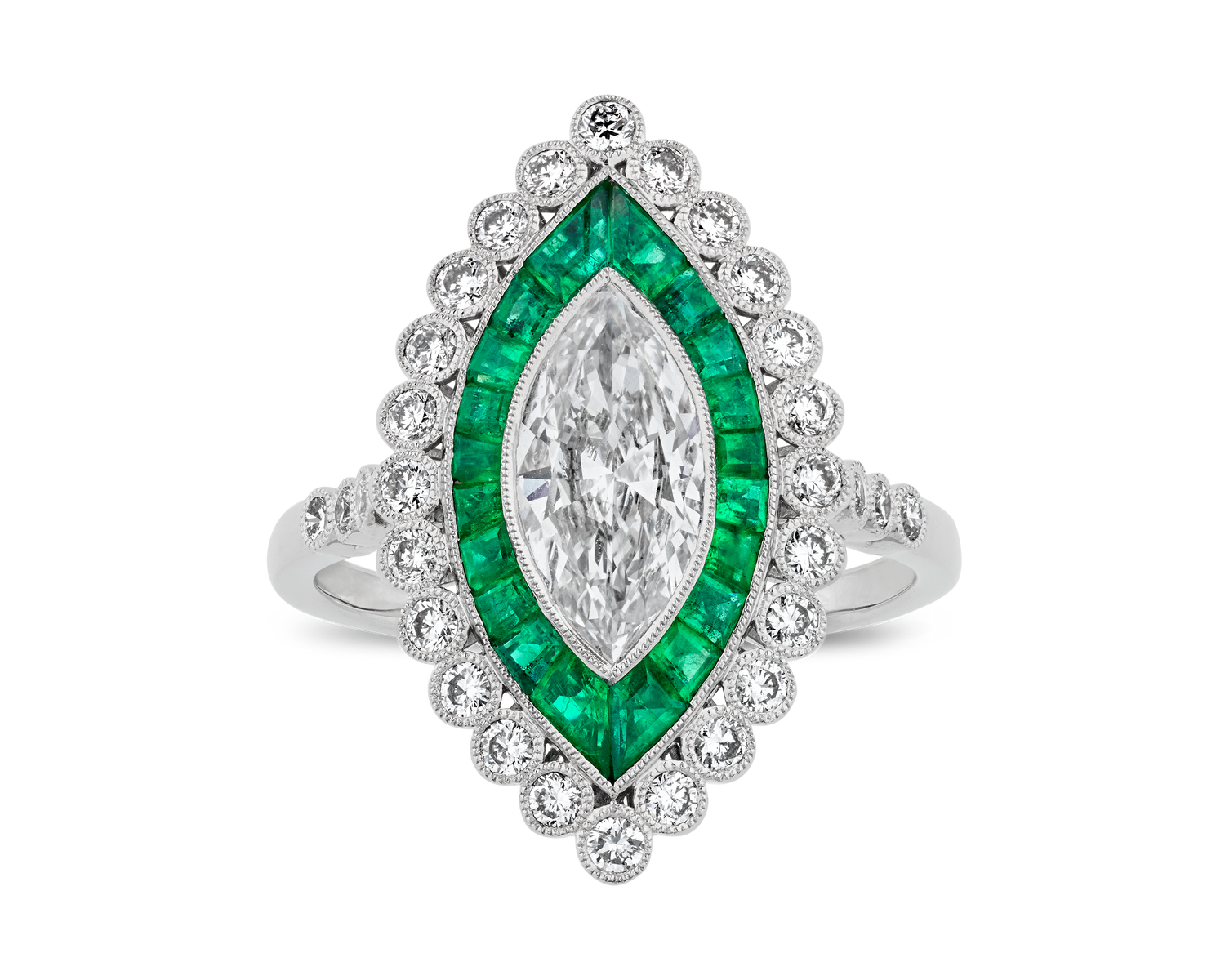 Art Deco-Style Diamond and Emerald Ring