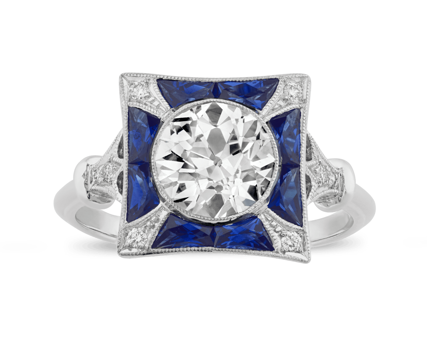 Art Deco-Style Diamond and Sapphire Ring