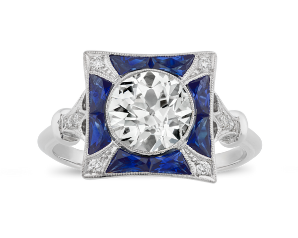 Art Deco-Style Diamond and Sapphire Ring