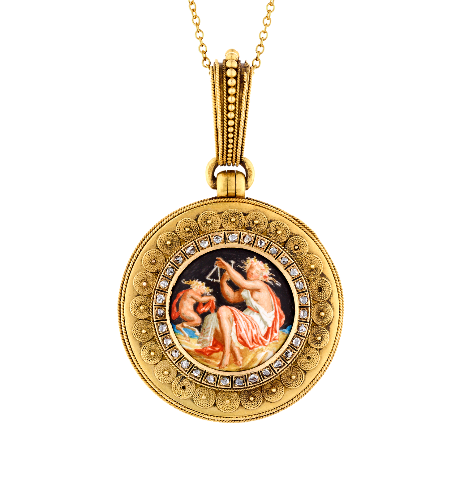 Eugène Fontenay Etruscan Revival Gold and Enamel Locket