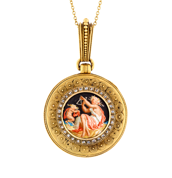 Eugène Fontenay Etruscan Revival Gold and Enamel Locket