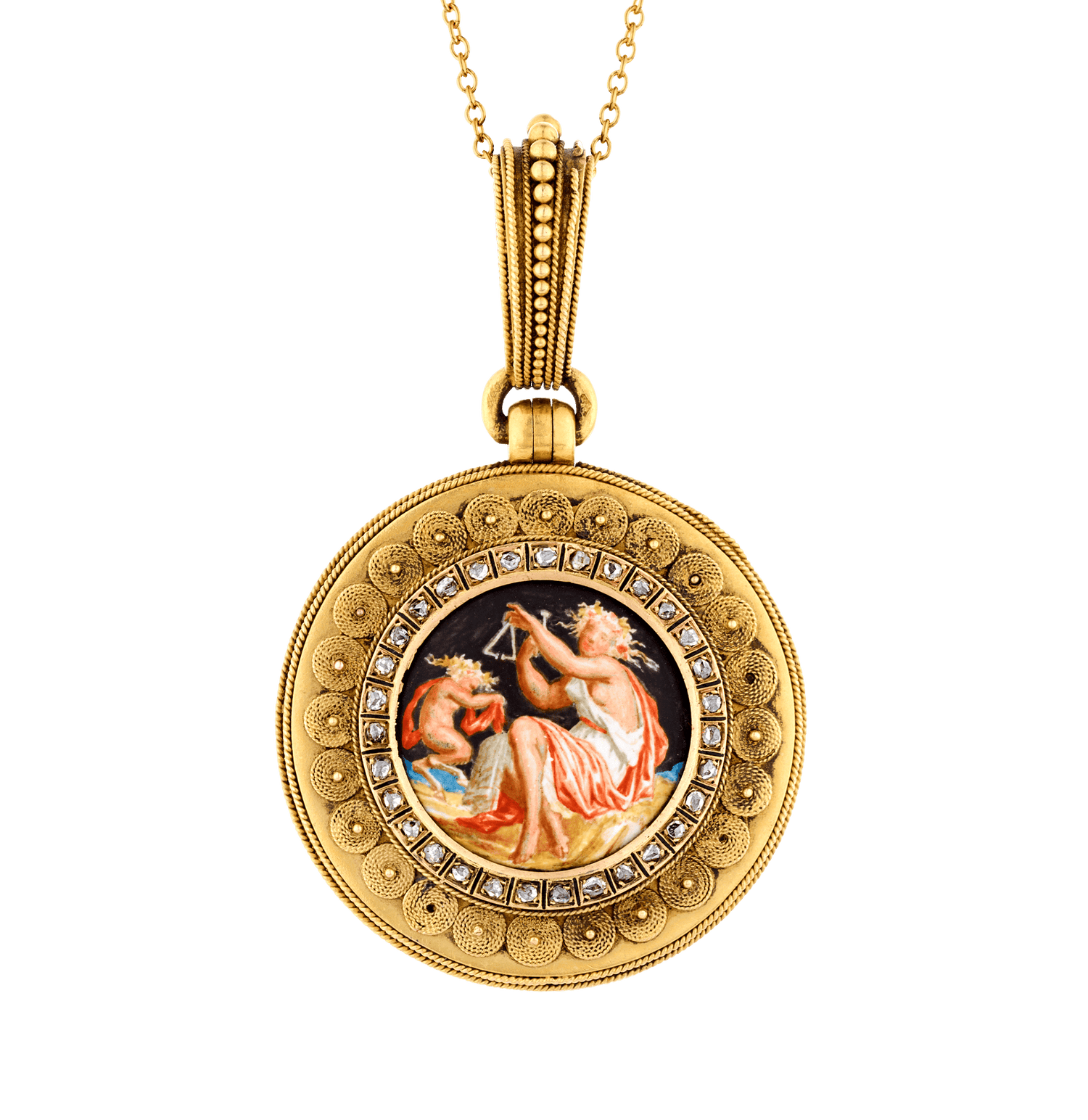 Eugène Fontenay Etruscan Revival Gold and Enamel Locket