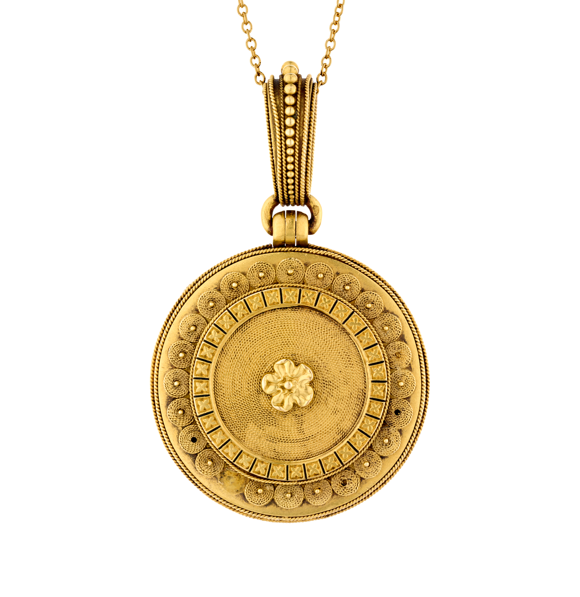 Eugène Fontenay Etruscan Revival Gold and Enamel Locket