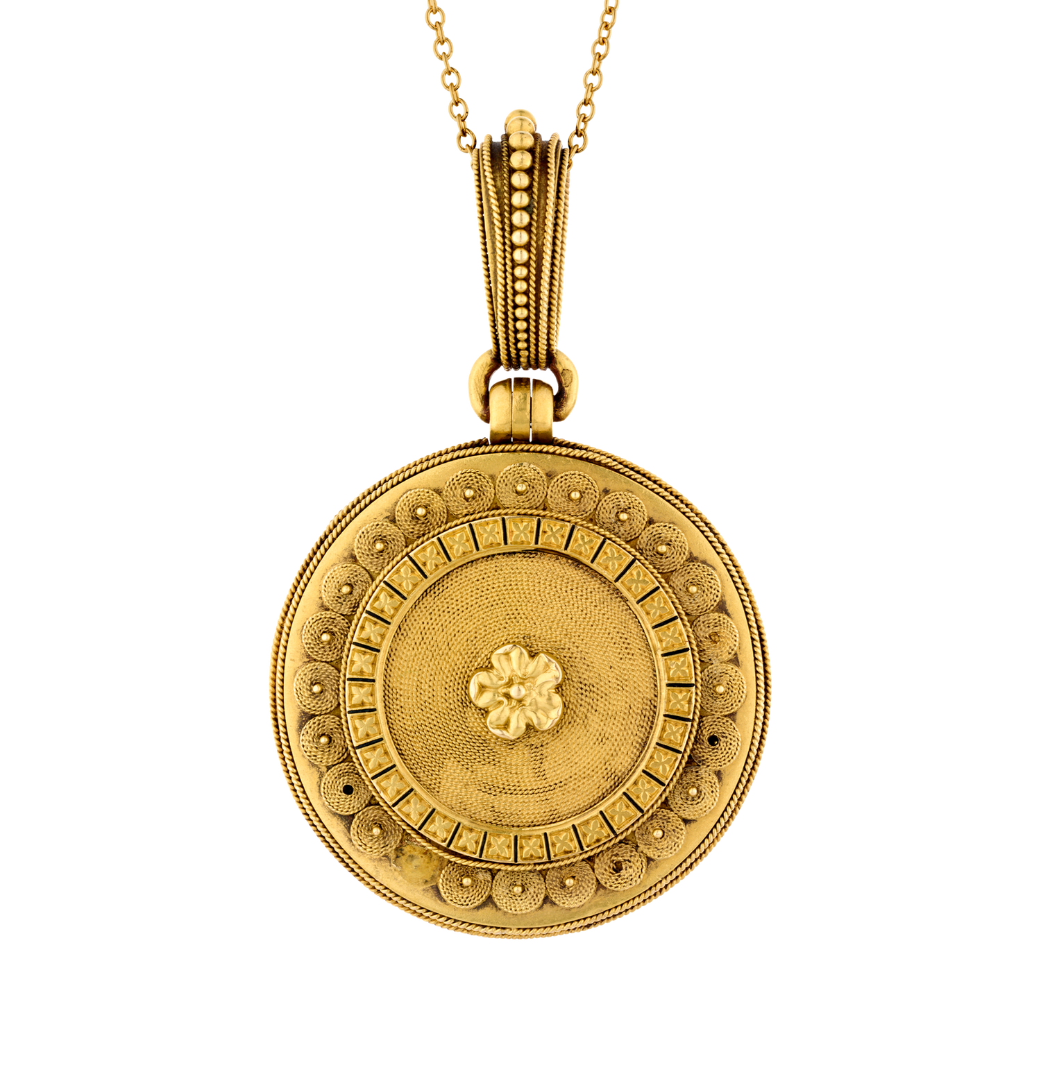 Eugène Fontenay Etruscan Revival Gold and Enamel Locket